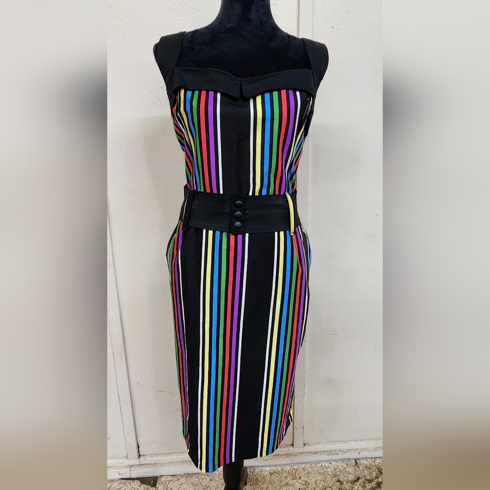 Switchblade Stiletto Pin-up colorful striped dress.  XL.